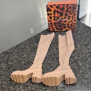 Lemonade platform Over the Knee Cream sock Boots NEW 9